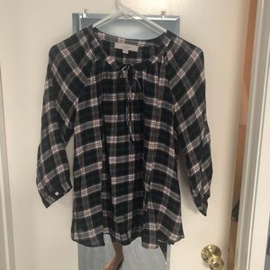 LOFT Ann Taylor plaid peasant blouse